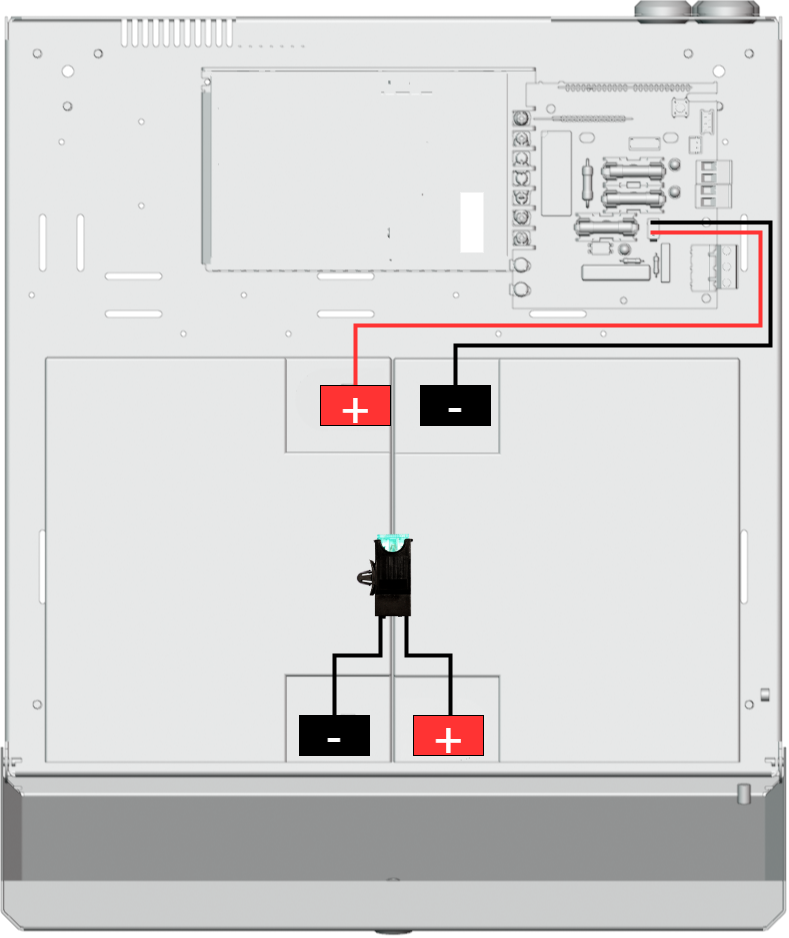 Aseta akku paikalleen sivulta siten, että akun navat osoittavat keskelle.