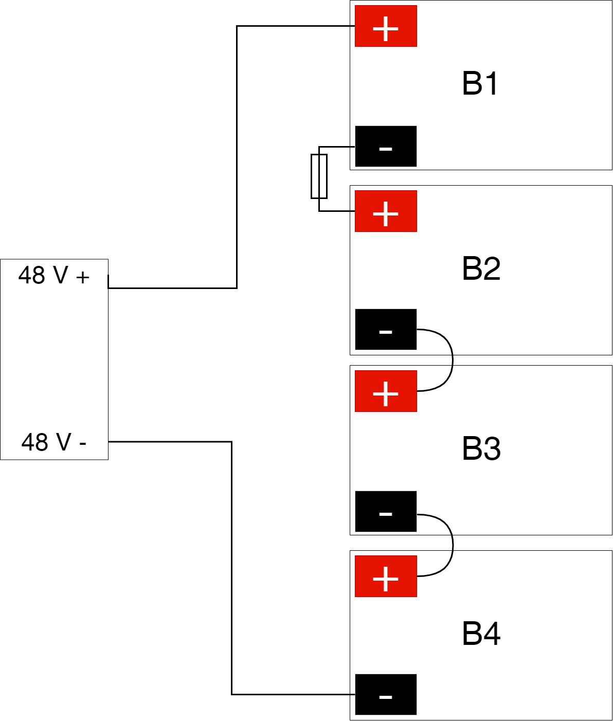 Kytkentäkaavio paristoille vara-akussa