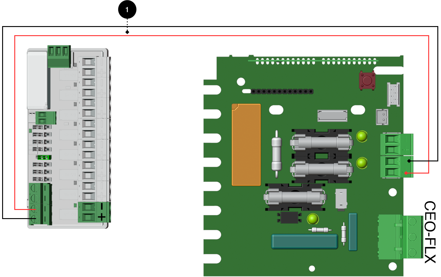 Anslut kortet som bilden visar