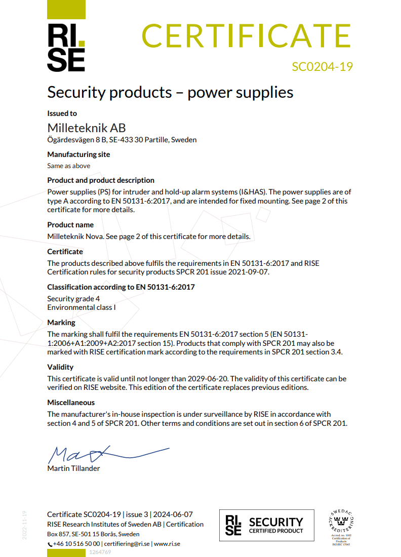 Milleteknik - Nyy Certifikat